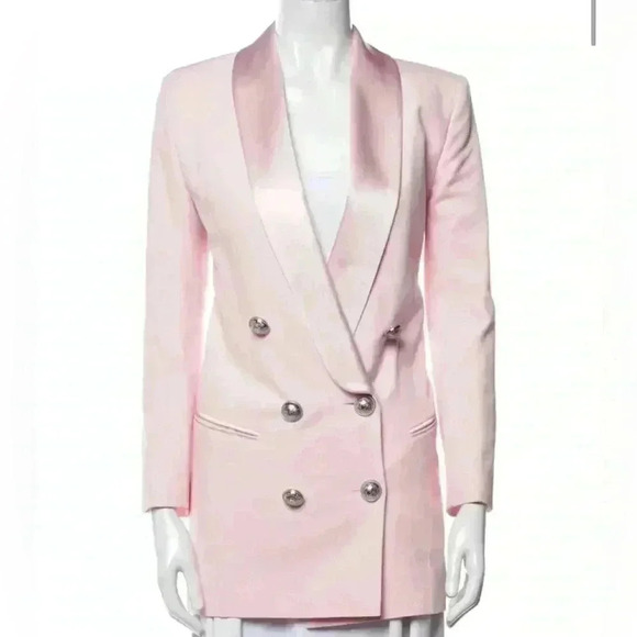 Balmain Jacket Dress Double Breasted Oversized Long Blazer Pink Crepe Mini Dress - Picture 6 of 15